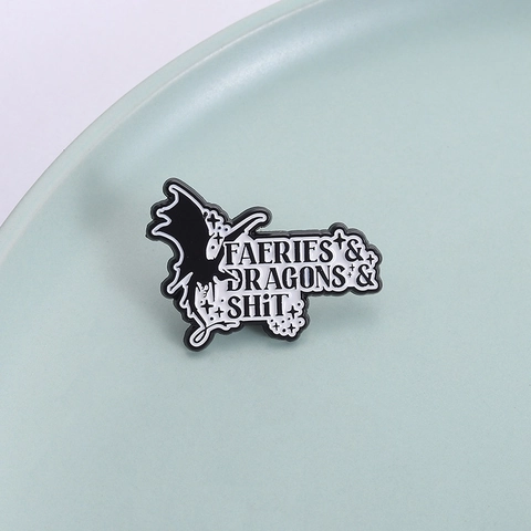 Fantasy Drachen Silhouette Emaille Pin Brosche Zinklegierung Schwarz Weiß Faeries Dragons Shit Metall Abzeichen Schmuck