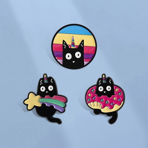 Cartoon Caticorn Enamel Pin Cute Rainbow Cat Unicorn Star Donut Zinc Alloy Brooch Badge For Backpack Jacket Clothing Jewelry