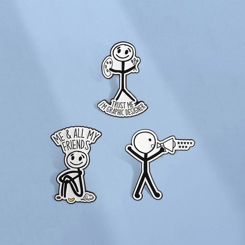 Divertido Juego de Pines de Esmalte de Figura de Palo Frases de Diseñador Gráfico Broche Minimalista de Aleación de Zinc para Mochila Ropa Joyería Regalo