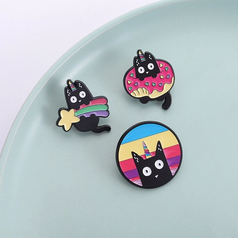 Cartoon Caticorn Enamel Pin Cute Rainbow Cat Unicorn Star Donut Zinc Alloy Brooch Badge For Backpack Jacket Clothing Jewelry