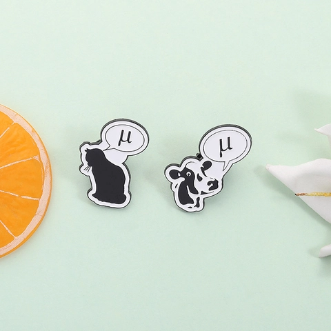 Ensemble de Broches en Alliage Émail Créatif Chat Vache Dessin Animé Badge Mu Lettre Grecque Scientifique pour Vêtements Sacs