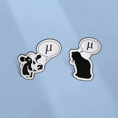 Cartoon Cat Cow Enamel Brooch Pin Zinc Alloy Speech Bubble Mu Symbol Badge For Clothes Backpack Jewelry Gift Unisex
