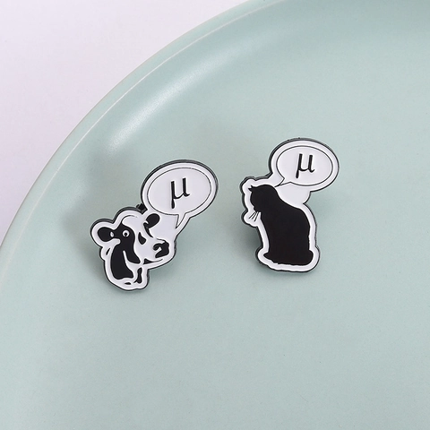 Cartoon Cat Cow Enamel Brooch Pin Zinc Alloy Speech Bubble Mu Symbol Badge For Clothes Backpack Jewelry Gift Unisex