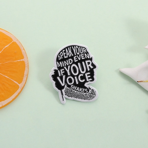 Inspirational Quote Alloy Enamel Brooch Speak Your Mind Even If Your Voice Shakes Figure Silhouette Badge For Backpack Denim Decor