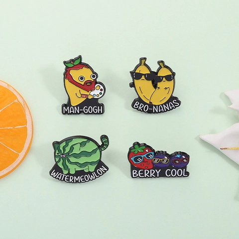 Creative Giochi Di Parole Frutta Spilla Smalto Watermeowlon Bro-nanas Berry Cool Man-Gogh Lega Spilla Per Zaino Vestiti
