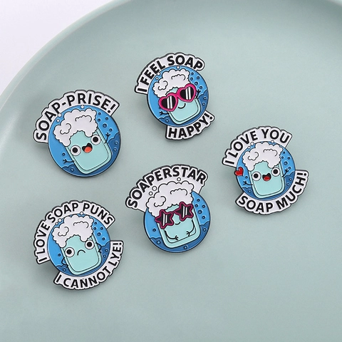 Cute Soap Theme Enamel Pin Funny Cartoon Expression Bubble Soap With English Pun Slogan Design Alloy Brooch Badge Gift Jewelry
