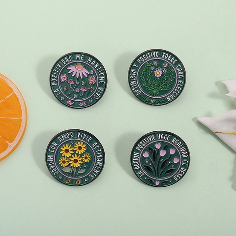 Spilla Artistica Rotonda In Lega Con Citazioni Ispiratrici Spagnole Pin Smaltata Floreale Per Decorazione Zaino Vestiti