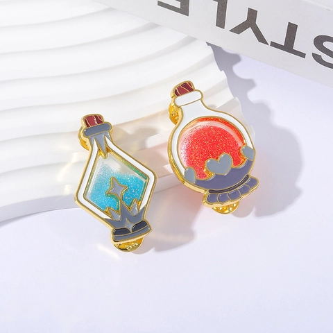 Creative Magic Potion Bottle Enamel Pin Glitter Drip Oil Alloy Brooch Fairytale Style Badge For Backpack Unisex Jewelry Gift
