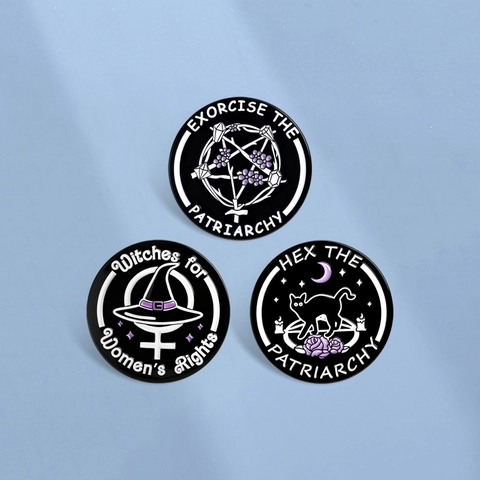 Feministische Hexe Emaille Pin Brosche Rund Zinklegierung Gothic Slogan Abzeichen Pentagramm Schwarze Katze Hexenhut Pins