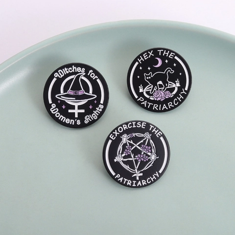 Feministische Hexe Emaille Pin Brosche Rund Zinklegierung Gothic Slogan Abzeichen Pentagramm Schwarze Katze Hexenhut Pins