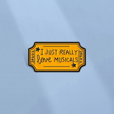 Creative Yellow Musical Theater Ticket Stub Enamel Brooch Pin I Just Really Love Musicals 24601 Zinc Alloy Badge For Fans