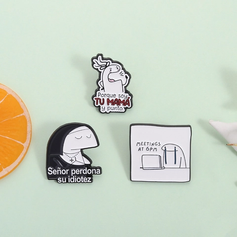 Ensemble de Broches en Émail Flork Drôle Texte Espagnol Mème Broche en Alliage de Zinc pour Vêtements Sac à Dos Cadeau