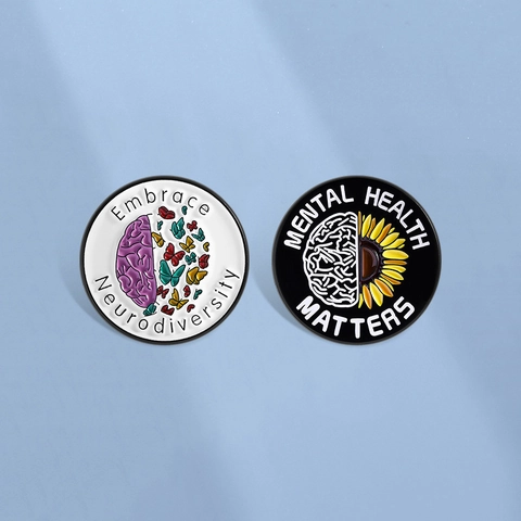 Spilla in Smalto Mental Health Matters Neurodiversity Cervello Farfalla Girasole Spilla in Lega di Zinco Distintivo Rotondo per Zaino Vestiti Accessori