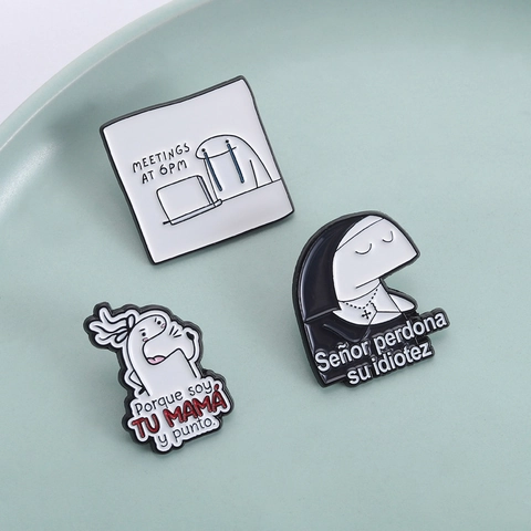 Ensemble de Broches en Émail Flork Drôle Texte Espagnol Mème Broche en Alliage de Zinc pour Vêtements Sac à Dos Cadeau