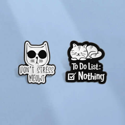 Divertenti Spille in Smalto per Gatti Don't Stress Meowt e To Do List Nothing Spilla in Lega di Zinco Umoristica Unisex