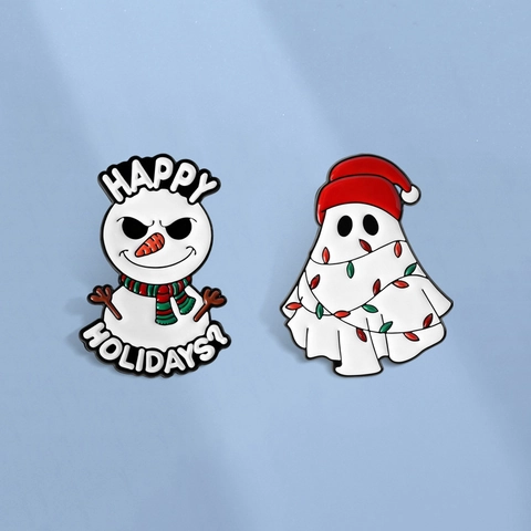 Divertidos Broches de Esmalte de Navidad Muñeco de Nieve y Fantasma de Aleación de Zinc Insignia Joyería Regalo Mujer Hombre