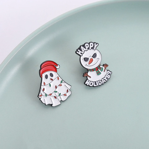 Divertidos Broches de Esmalte de Navidad Muñeco de Nieve y Fantasma de Aleación de Zinc Insignia Joyería Regalo Mujer Hombre