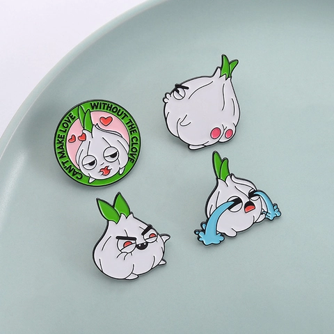 Lustiges Cartoon Knoblauch Emaille Pin Set Personalisierte Süße Zwiebel Brosche Zinklegierung Einbrennlack Abzeichen Für Damen Herren Kleidung Tasche Zubehör