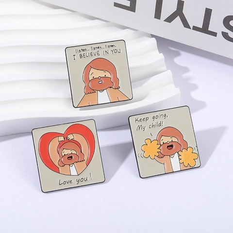 Cartoon Jezus Inspirerend Citaat Emaille Pin Badge Vierkante Legering Religieuze Broche Voor Kleding Rugzak Decoratie Cadeau