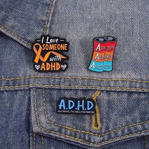 Spille in Smalto per la Consapevolezza della Neurodiversità in Lega ADHD Autismo Ansia Supporto Spilla Salute Mentale Citazione Gioielli