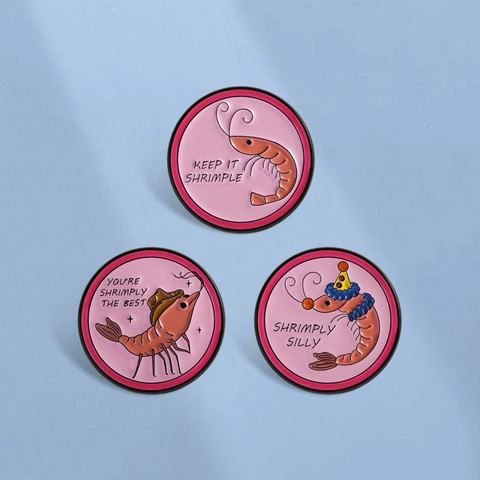 Cartoon Shrimp Enamel Pin Funny Animal Round Brooch With Pun Text Zinc Alloy Badge For Clothes Bag Decor Unisex Gift Jewelry