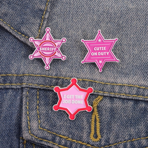 Spille da Balia Creative in Smalto a Stella Rosa per Accessori per Zaini Abbigliamento Distintivi Sheriff Cutie On Duty Gioielli in Lega