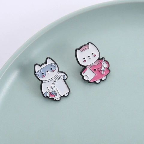 Simpatico Gatto Cartone Animato Medico Infermiere Scienziato Lega Smalto Spilla Pin Distintivo Creativo Accessorio Gioielli Moda