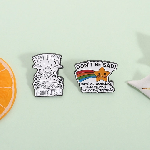 Zinc Alloy Enamel Pin Set Inspirational Sarcastic Quote Rainbow Star Frog Mushroom Badge Brooch Denim Jacket Accessories
