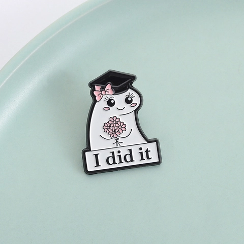 Cute Cartoon Alloy Graduation Ghost Enamel Brooch Pin I Did It Doctoral Hat Flower Badge Commemorative Jewelry For Graduates