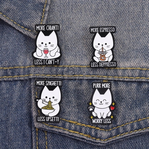 Divertenti Spille da Balia in Smalto a Forma di Gatto e Lama Cartone Animato in Lega di Zinco con Slogan per Decorazione Vestiti e Zaino