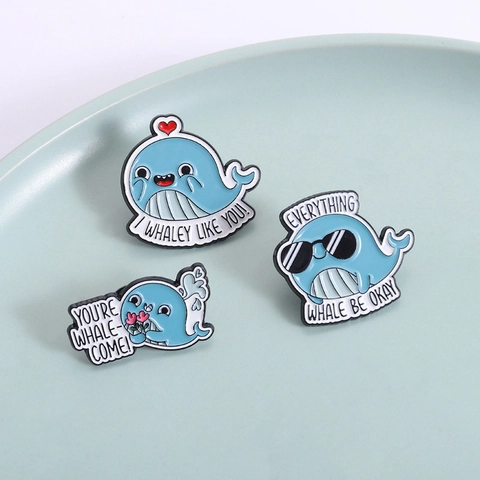 Süße Cartoon Blaue Wal Emaille Pin Zinklegierung Ozean Tier Brosche Lustige Wortspiele Für Rucksack Jacke Kleidung Unisex Schmuck Zubehör