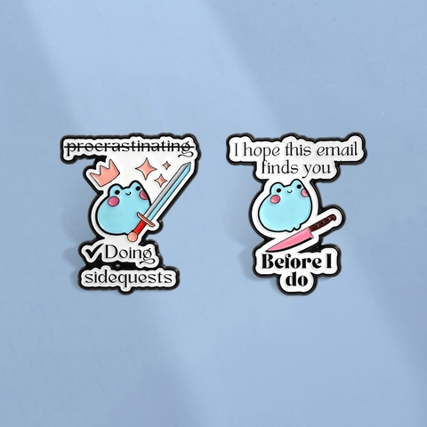 Funny Blue Frog Enamel Pin Zinc Alloy Brooch Doing Sidequests Email Finds You Humor Badge For Backpack Jacket Office Unisex Gift