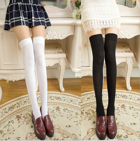 Calcetines Altos de Terciopelo para Mujer Color Sólido Medias sobre la Rodilla para Uso Diario Estilo Escolar Japonés Accesorio de Moda