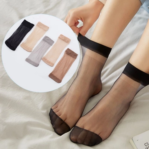 Women Summer Ultra Thin Transparent Crystal Silk Socks Breathable Non Slip Seamless Crew Socks Sheer Anklet Socks