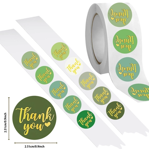 Série Verte Merci Autocollants Manuscrits Rond Cœur Motif Étiquettes De Scellage Pour Enveloppe Cadeau Emballage Papeterie Décorations
