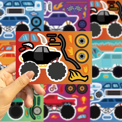 8 Φύλλα Κινούμενα Σχέδια Monster Truck DIY Αυτοκόλλητα Αδιάβροχο PVC Όχημα Εκτός Δρόμου Διακοσμητικά Για Παιδιά Τετράδιο Διακόσμηση