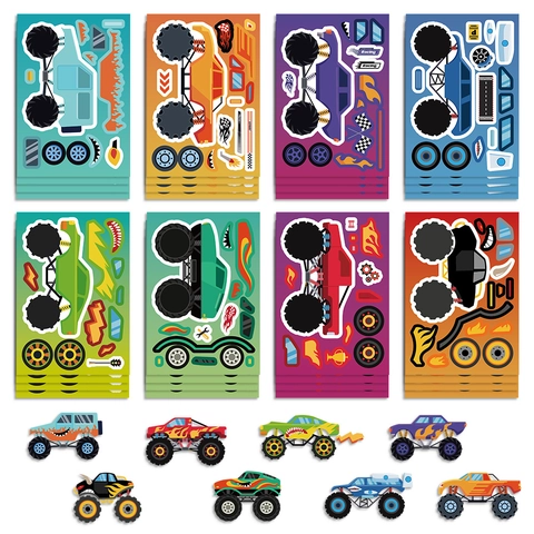 8 Φύλλα Κινούμενα Σχέδια Monster Truck DIY Αυτοκόλλητα Αδιάβροχο PVC Όχημα Εκτός Δρόμου Διακοσμητικά Για Παιδιά Τετράδιο Διακόσμηση