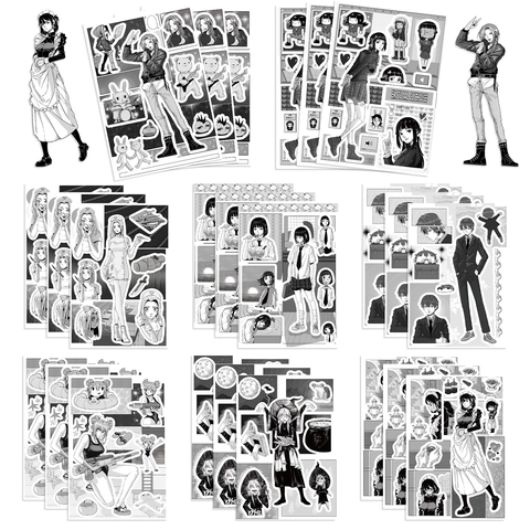 Schwarz-Weiß Anime Charakter Aufkleber PVC Wasserdicht DIY Scrapbooking Collage Decals Für Laptop Telefon Journal Dekoration
