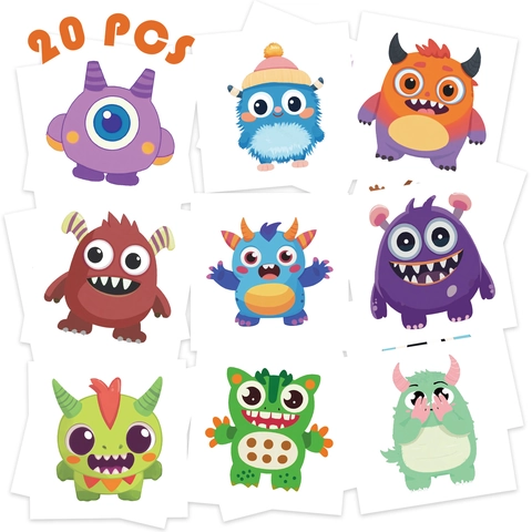 Waterproof Cartoon Monster Temporary Tattoo Stickers Kids Birthday Party Favors Funny Water Transfer Body Art Face Stickers