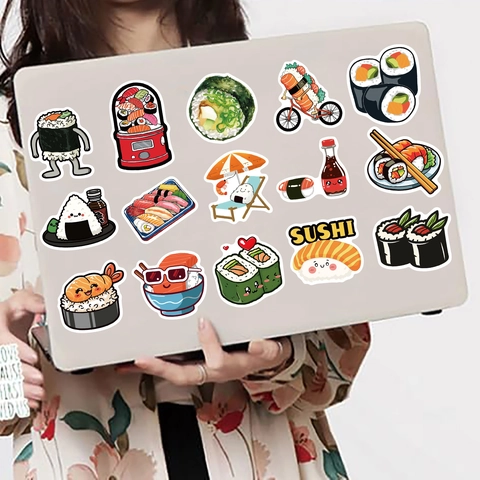 Confezione di Adesivi Sushi Cartoon Impermeabili in PVC Kawaii Cibo Giapponese per Laptop Valigia Chitarra Scrapbooking DIY