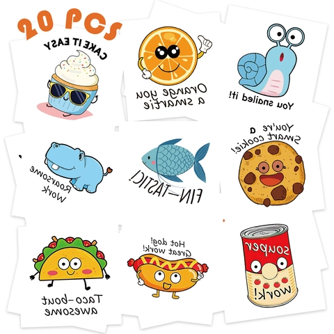 Kinderen Tijdelijke Tatoeagestickers Cartoon Dieren Voedsel Woordspelingen Waterdichte Tatoeages Voor Kinderfeestje Lichaamskunst