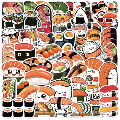 Confezione di Adesivi Sushi Cartoon Impermeabili in PVC Kawaii Cibo Giapponese per Laptop Valigia Chitarra Scrapbooking DIY