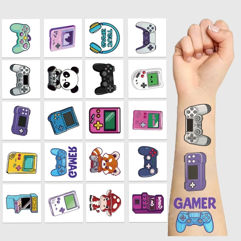 Retro Game Controller Tijdelijke Tatoeages Voor Kinderen Gamer Party Gunsten Waterdicht Cartoon Spelcomputer Body Art
