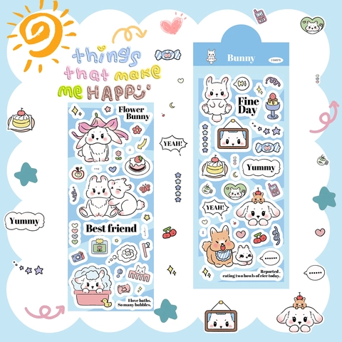 Süße Cartoon Blumen Hase PET Aufkleber Wasserdichte Dekorative Schreibwaren Aufkleber Für Journaling Scrapbooking Handyhülle DIY Dekor