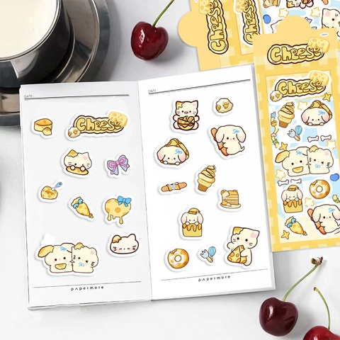 Simpatici Adesivi per Cani e Gatti Formaggio Cartoon PET Impermeabili Journaling Fai da Te Adesivi Estetici per Scrapbook Cancelleria