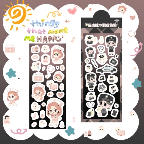 Simpatici Adesivi Coreani per l'Esperienza Lavorativa del Gatto Decalcomanie Decorative in PET Impermeabili per Scrapbooking Fai-da-Te Tema Infermiera Polizia