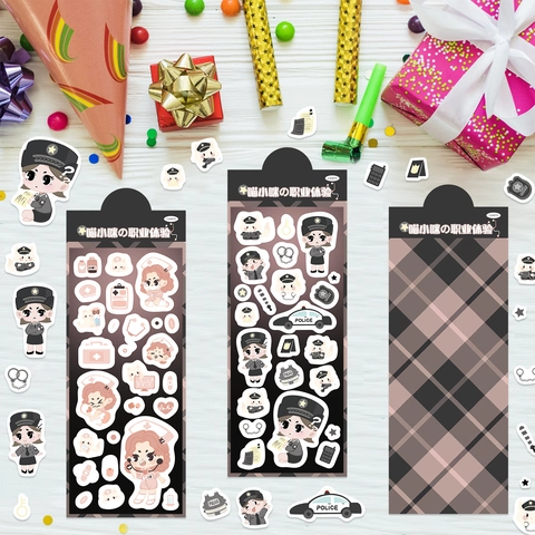 Simpatici Adesivi Coreani per l'Esperienza Lavorativa del Gatto Decalcomanie Decorative in PET Impermeabili per Scrapbooking Fai-da-Te Tema Infermiera Polizia