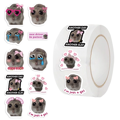 Cute Emotional Hamster Stickers Roll Washi Paper Meme Decorative Decals For Journaling Scrapbooking DIY Gift Sealing