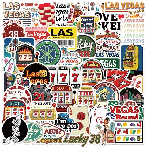 Las Vegas Graffiti Autocollants Imperméable PVC Dessin Animé Casino Thème De Jeu Décalcomanies Pour Ordinateur Guitare Bagages