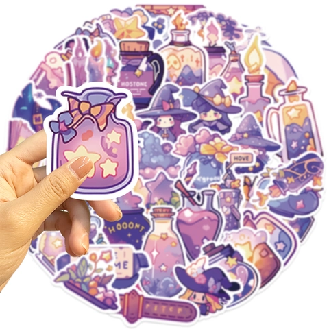 Toverdrank Stickers Schattig Paars Cartoon Esthetisch Waterdicht Vinyl Decals Voor Dagboek Telefoon Schrijfwaren Bagage Waterfles